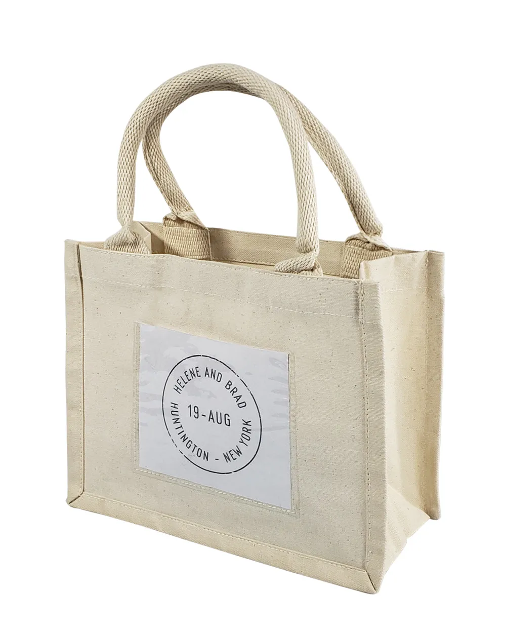 120 ct Natural Canvas Wedding Favor Tote Bags with Front Pocket - By Case