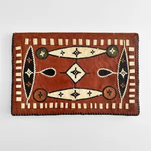 1970s Saddle Brown Stitched Embellished Leather Envelope Clutch Folder