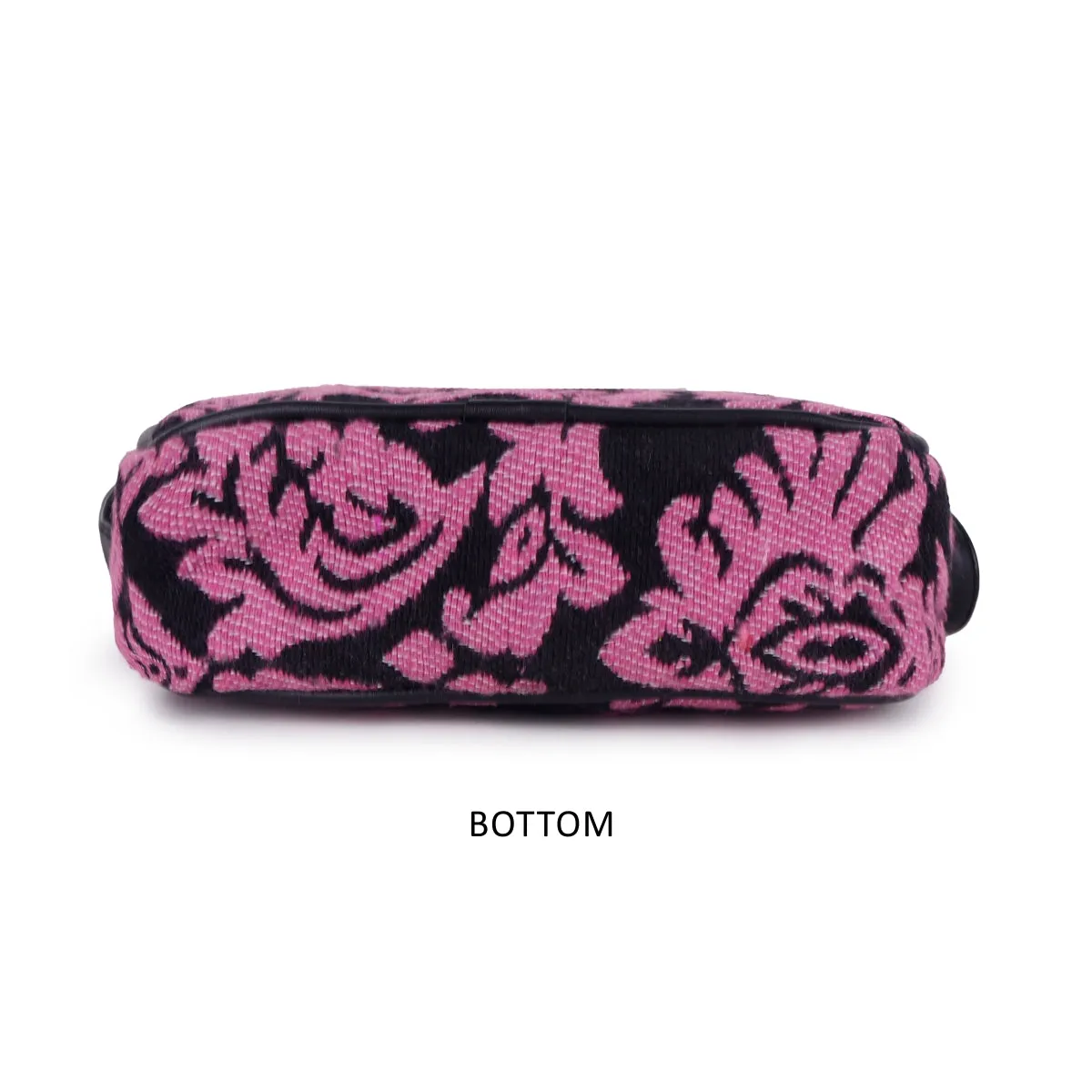 ASTRID Pink/Black Jacquard Fabric  With PU  Handle Bag.