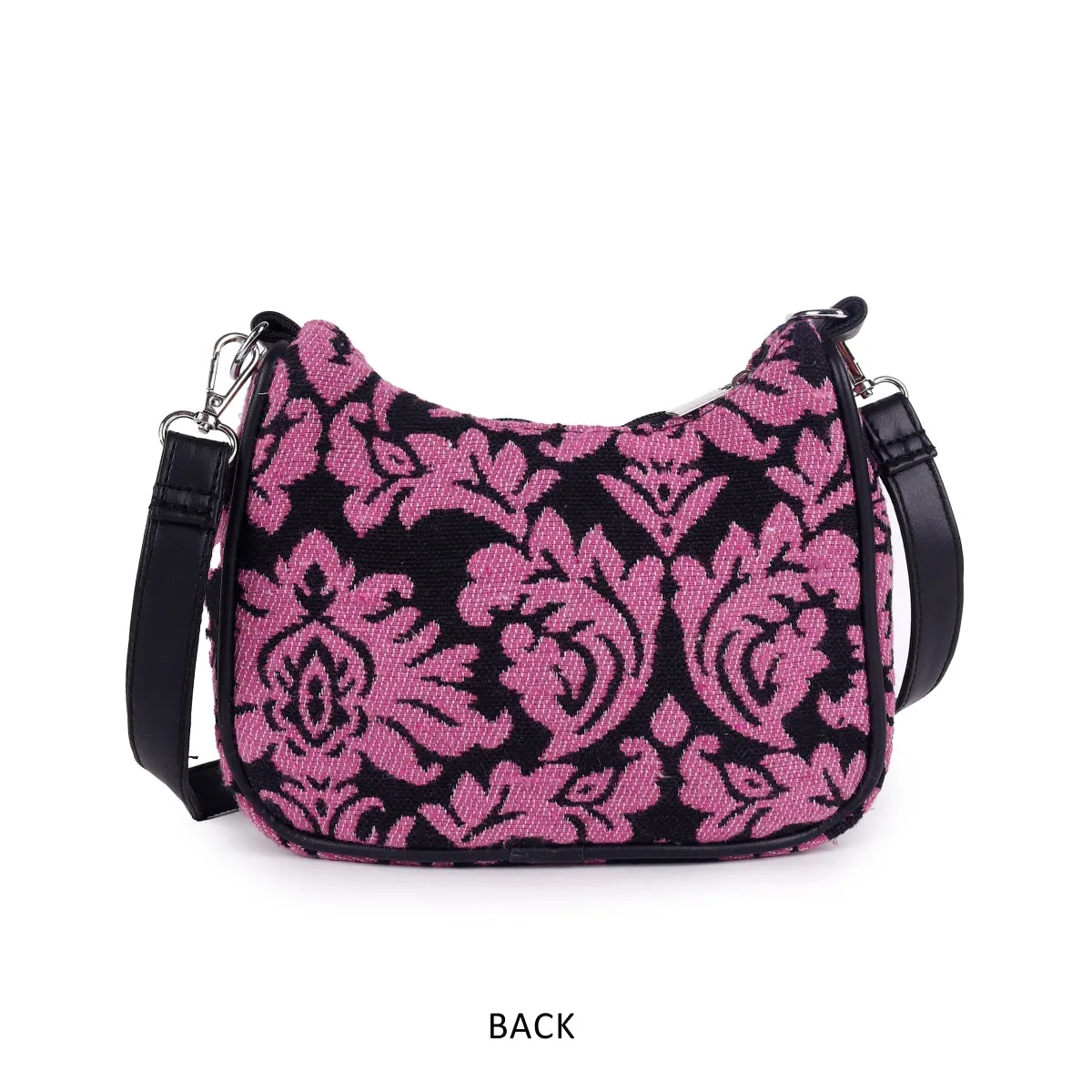 ASTRID Pink/Black Jacquard Fabric  With PU  Handle Bag.