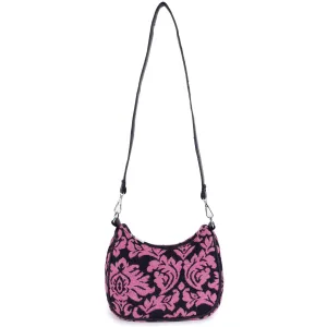 ASTRID Pink/Black Jacquard Fabric  With PU  Handle Bag.