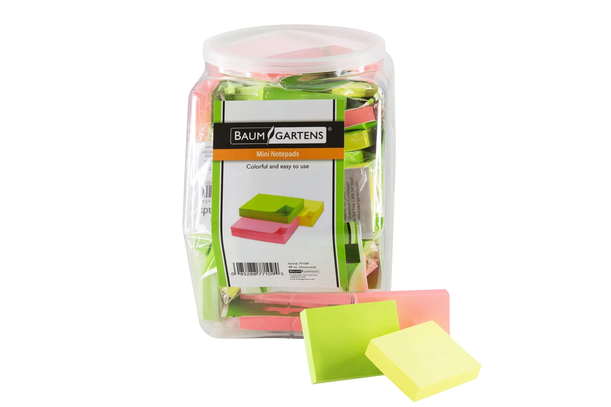 Baumgartens Adhesive Mini Notepads Hexagonal Tub Display of 48 ASSORTED Colors (77109)