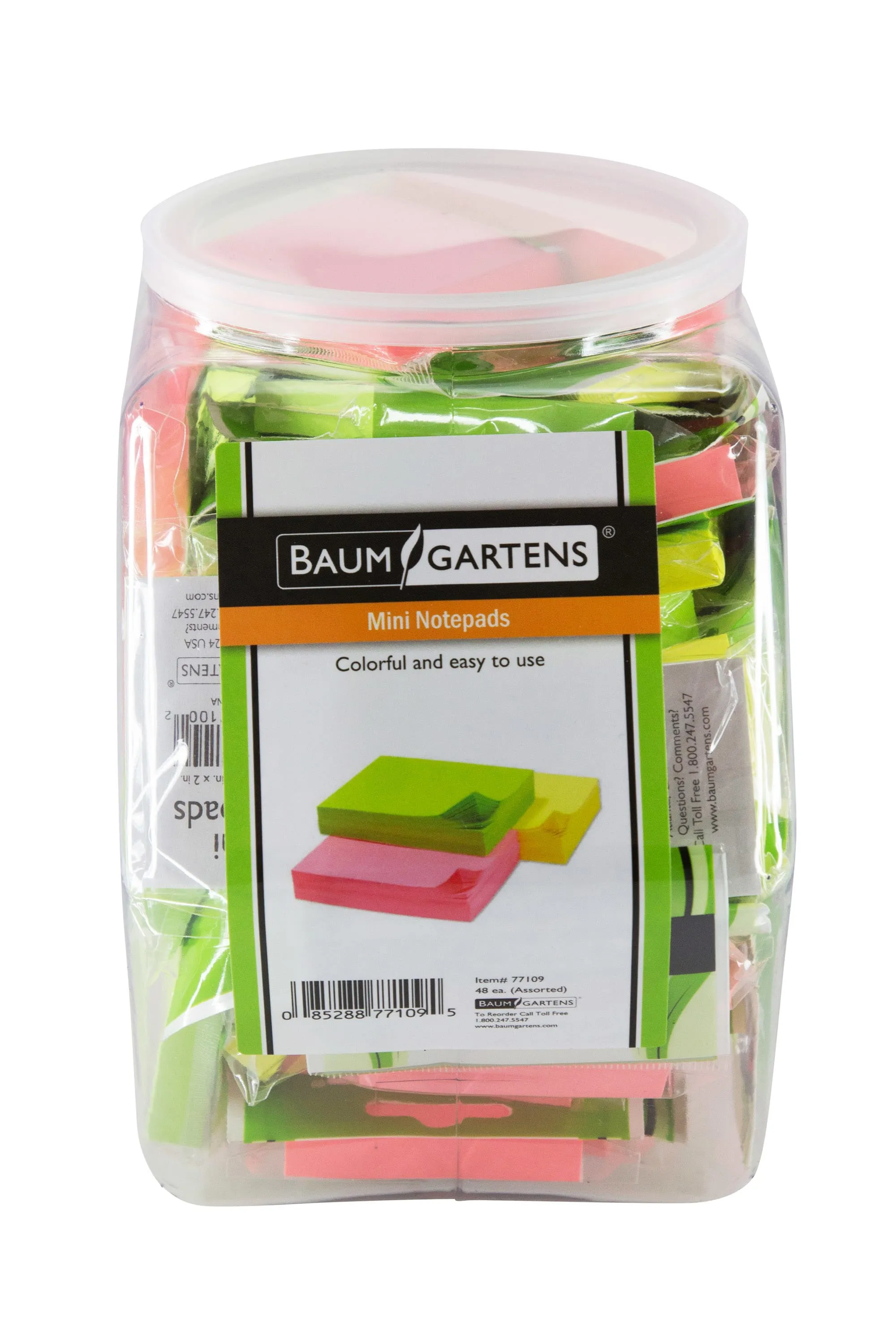 Baumgartens Adhesive Mini Notepads Hexagonal Tub Display of 48 ASSORTED Colors (77109)