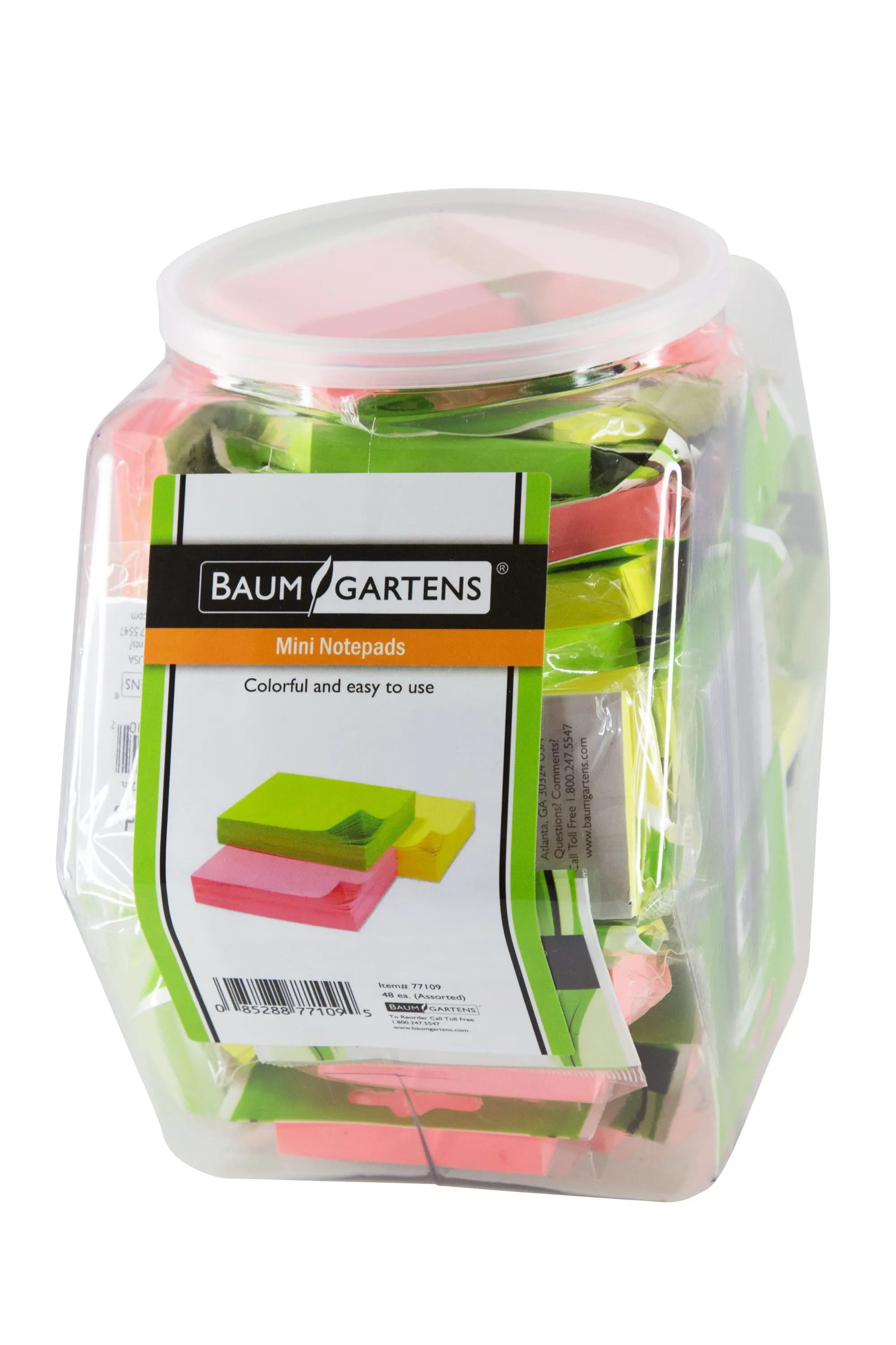 Baumgartens Adhesive Mini Notepads Hexagonal Tub Display of 48 ASSORTED Colors (77109)