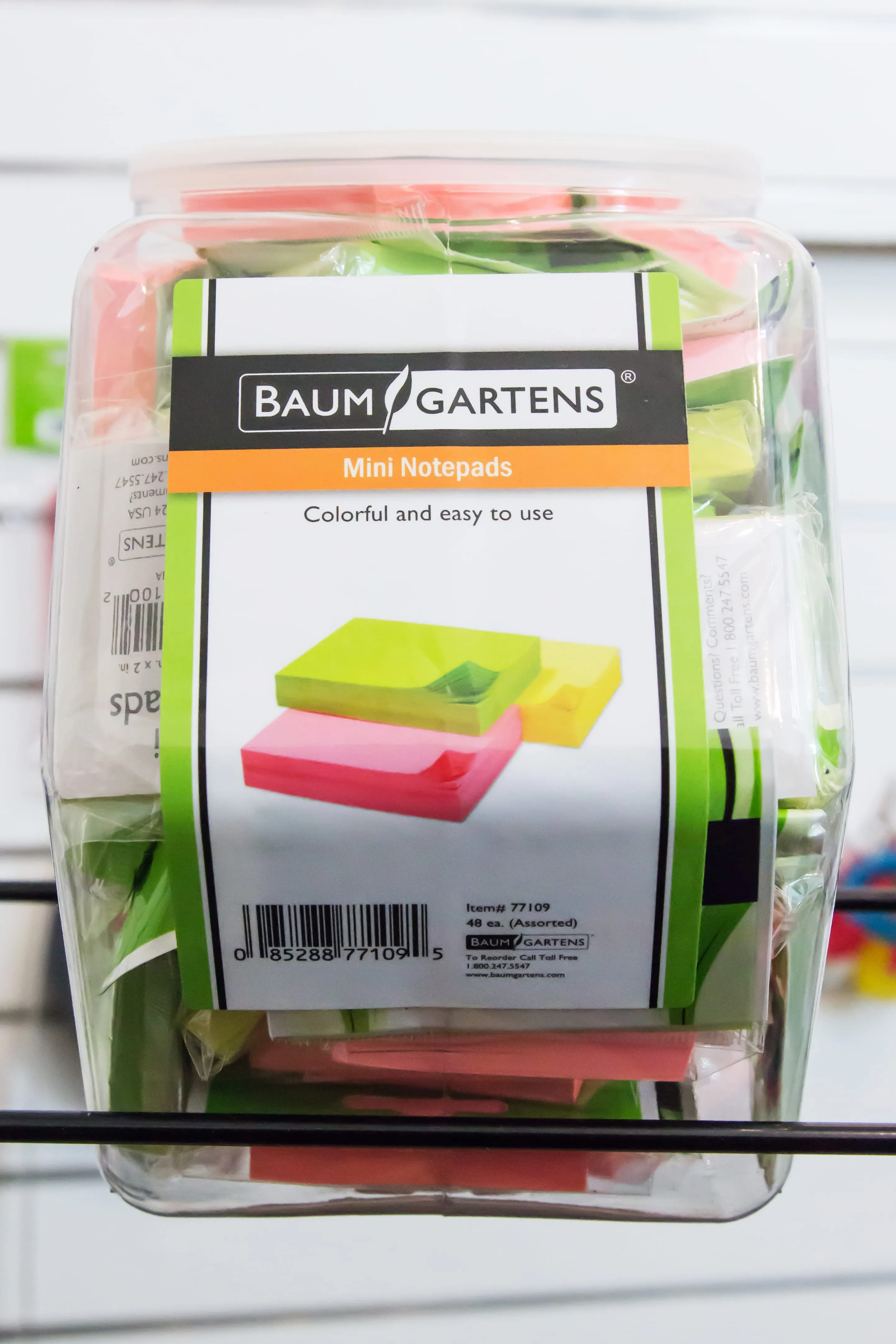 Baumgartens Adhesive Mini Notepads Hexagonal Tub Display of 48 ASSORTED Colors (77109)