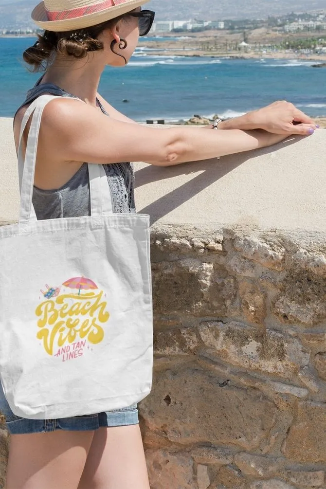 Beach Vibes Tan Lines Zipper Tote Bag for Women