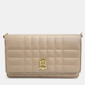 Beige Quilted Chain Crossbody Bag