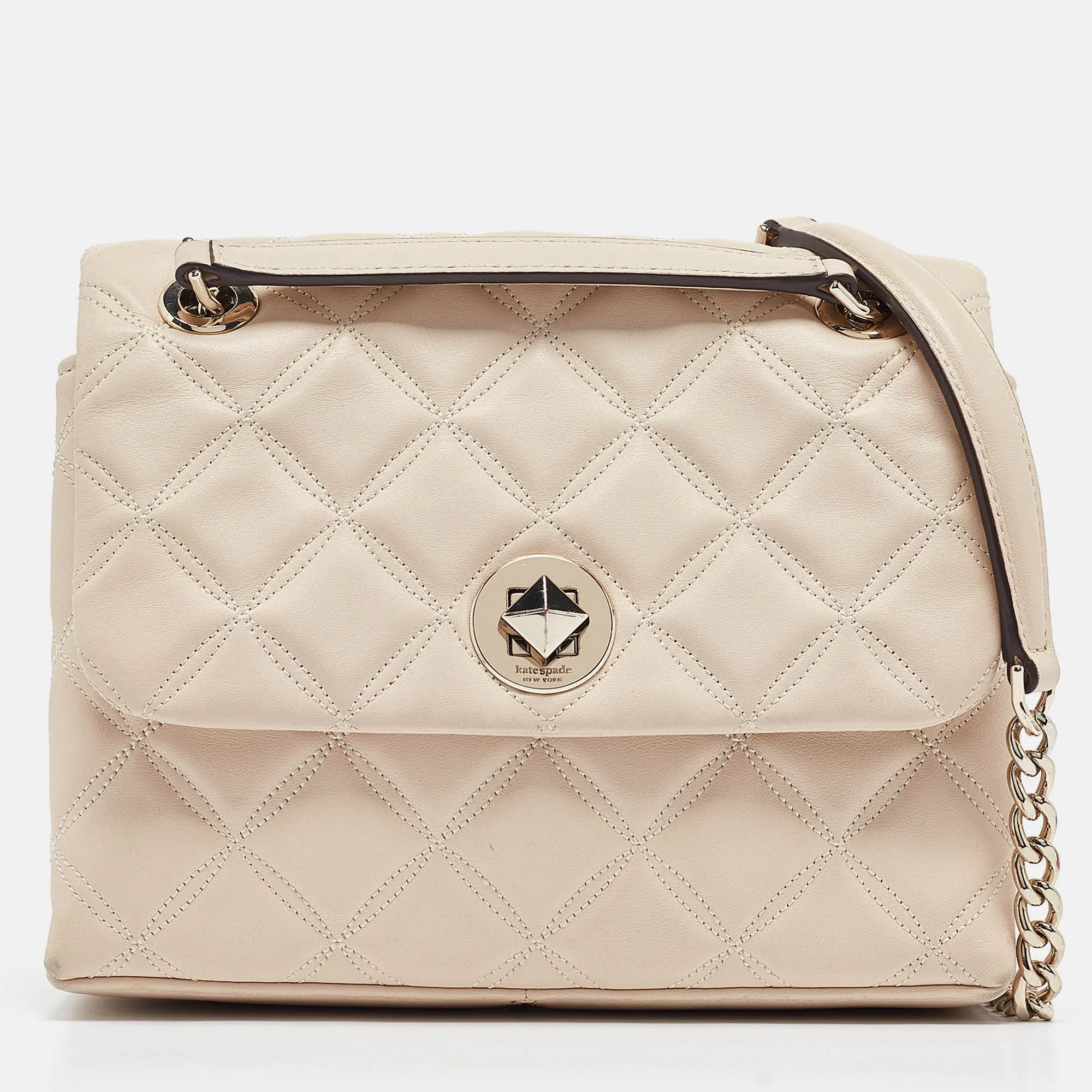 Beige Quilted Leather Natalia Crossbody Bag