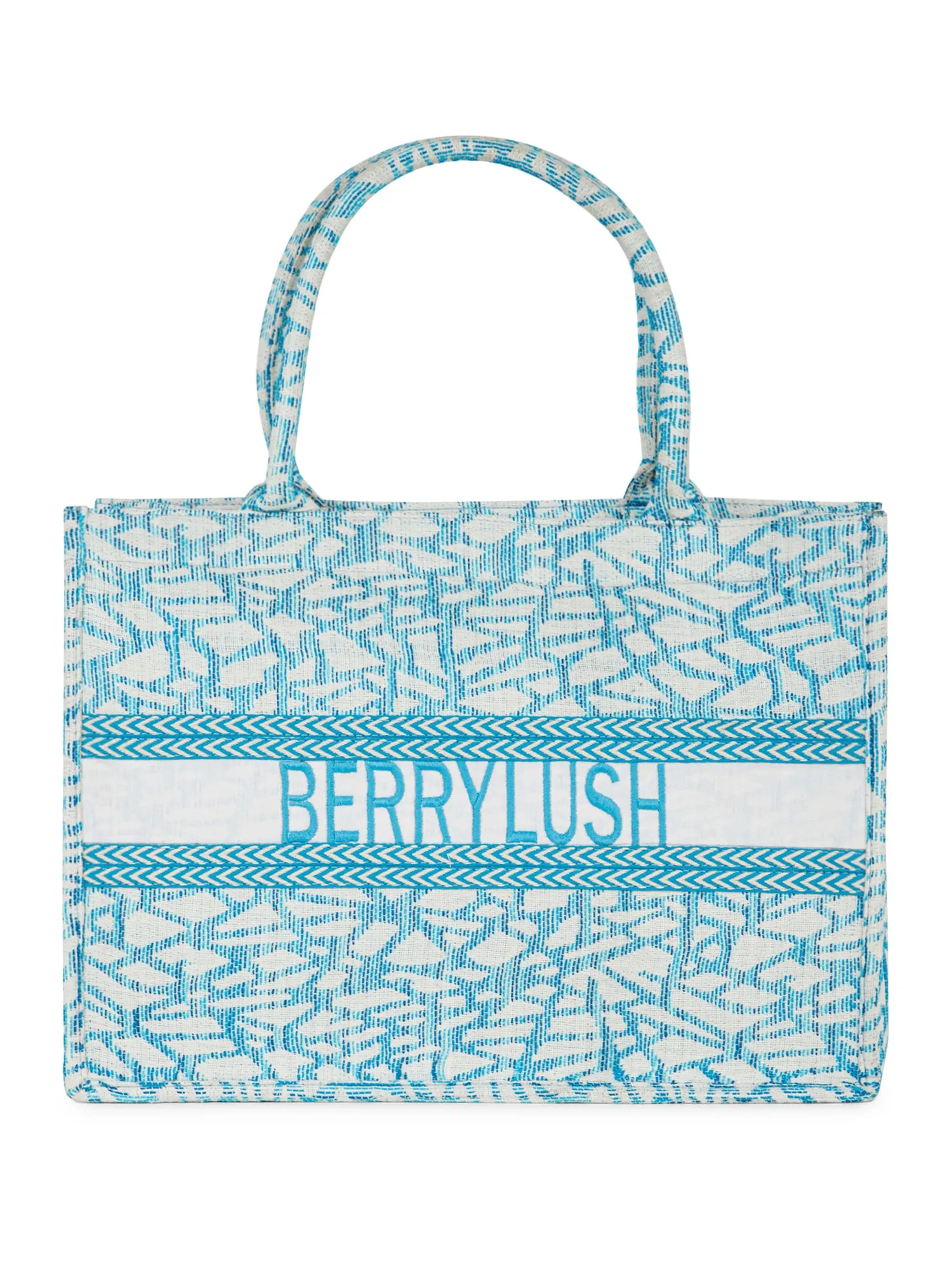 Berrylush Women Blue Self Design-Embroidered Tote Bag