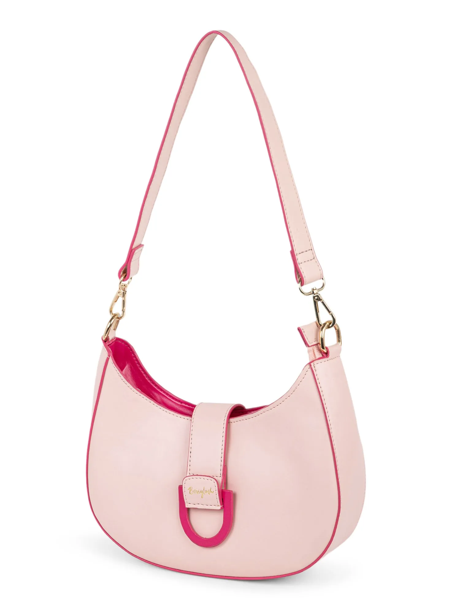 Berrylush Women Solid Pink Synthetic Leather Detachable Sling Strap Embellished Handheld Bag