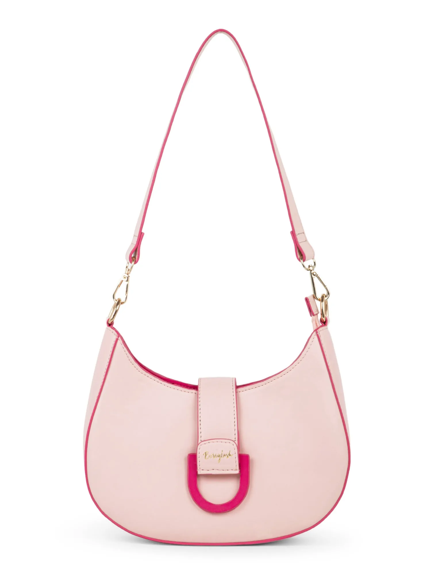 Berrylush Women Solid Pink Synthetic Leather Detachable Sling Strap Embellished Handheld Bag