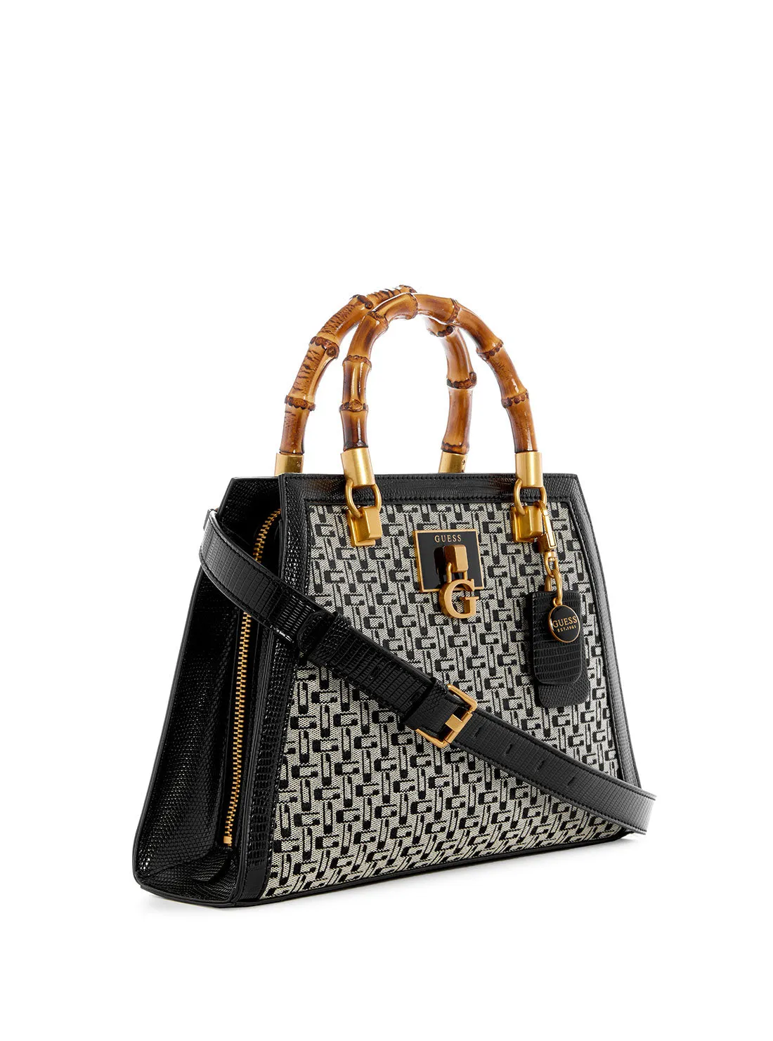 Black Logo Stephi Bamboo Satchel Bag