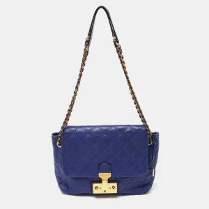 Blue Quilted Leather Flap Crossbody Bag