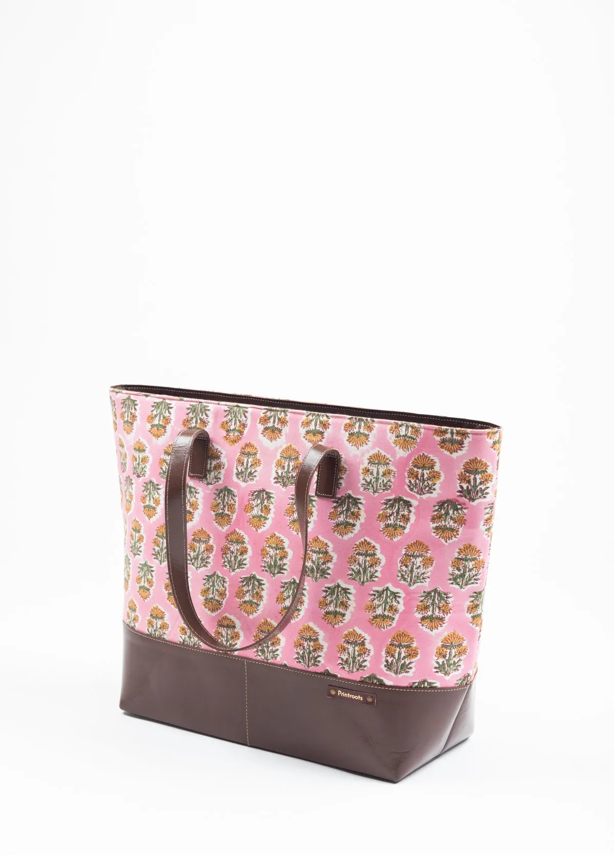 Blushing Ballet Hand Block Printed Leather Tote Bag