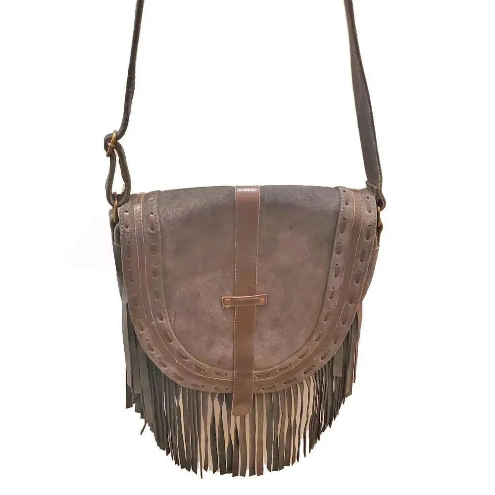 Bohemian Suede Leather Crossbody Bag with Fringe Tassels