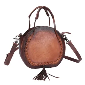 Boho Leather Womens Fringe Crossbody Bag Purse Circle Bag for Women