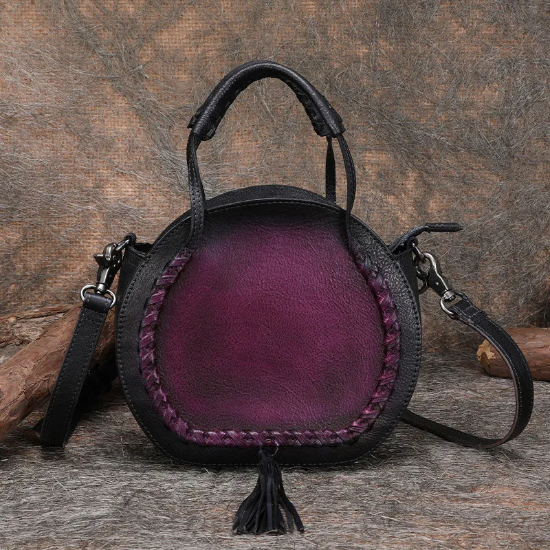 Boho Leather Womens Fringe Crossbody Bag Purse Circle Bag for Women