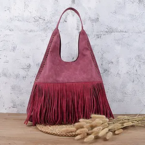 Boho Womens Fringe PU Leather Handbags Shoulder Purse for Women