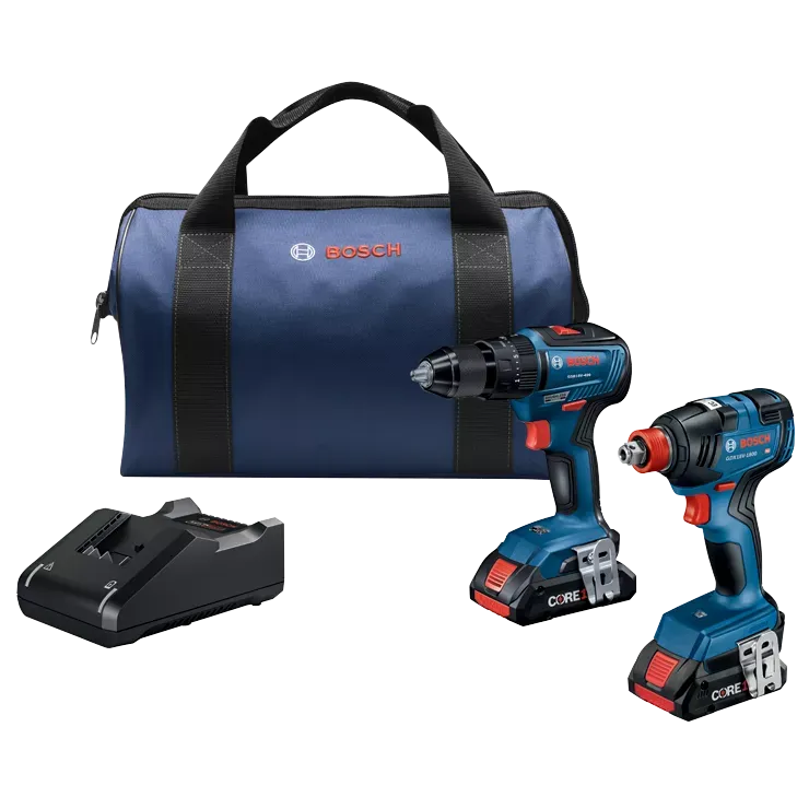 BOSCH 18V 2-Tool Combo Kit w/ 1/2" Hammer Drill/Driver, 2-IN-1 1/4" & 1/2" Bit/Socket Impact Driver/Wrench