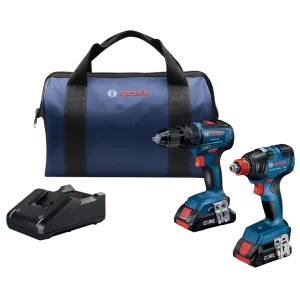 BOSCH 18V 2-Tool Combo Kit w/ 1/2" Hammer Drill/Driver, 2-IN-1 1/4" & 1/2" Bit/Socket Impact Driver/Wrench