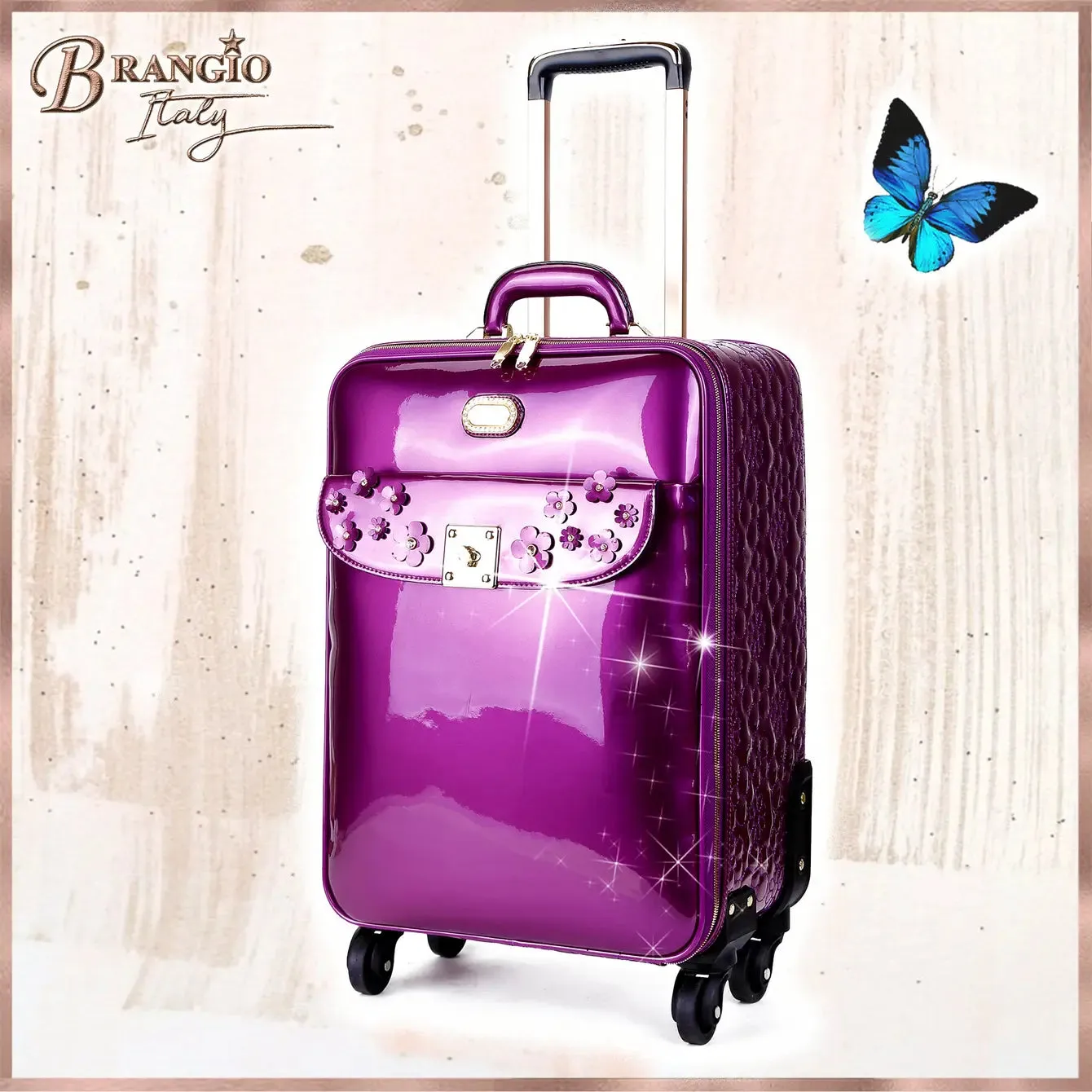 Brangio Glossy Floral-Embellished Trolley Bag