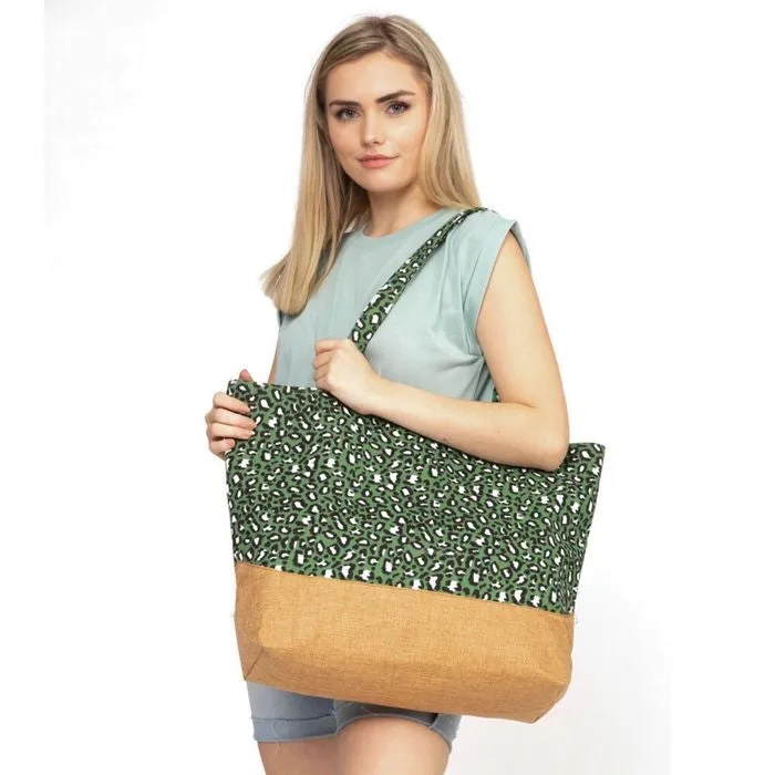 Brown Leopard Jute Tote