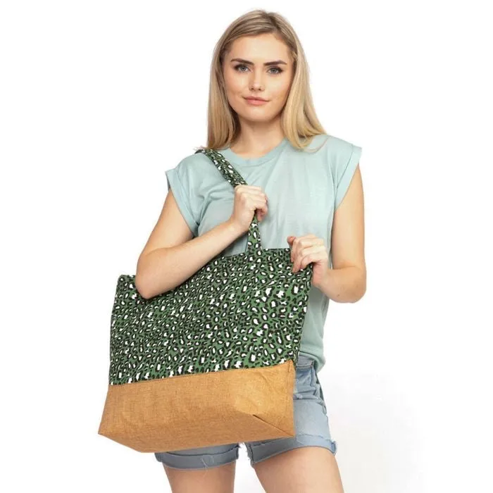 Brown Leopard Jute Tote