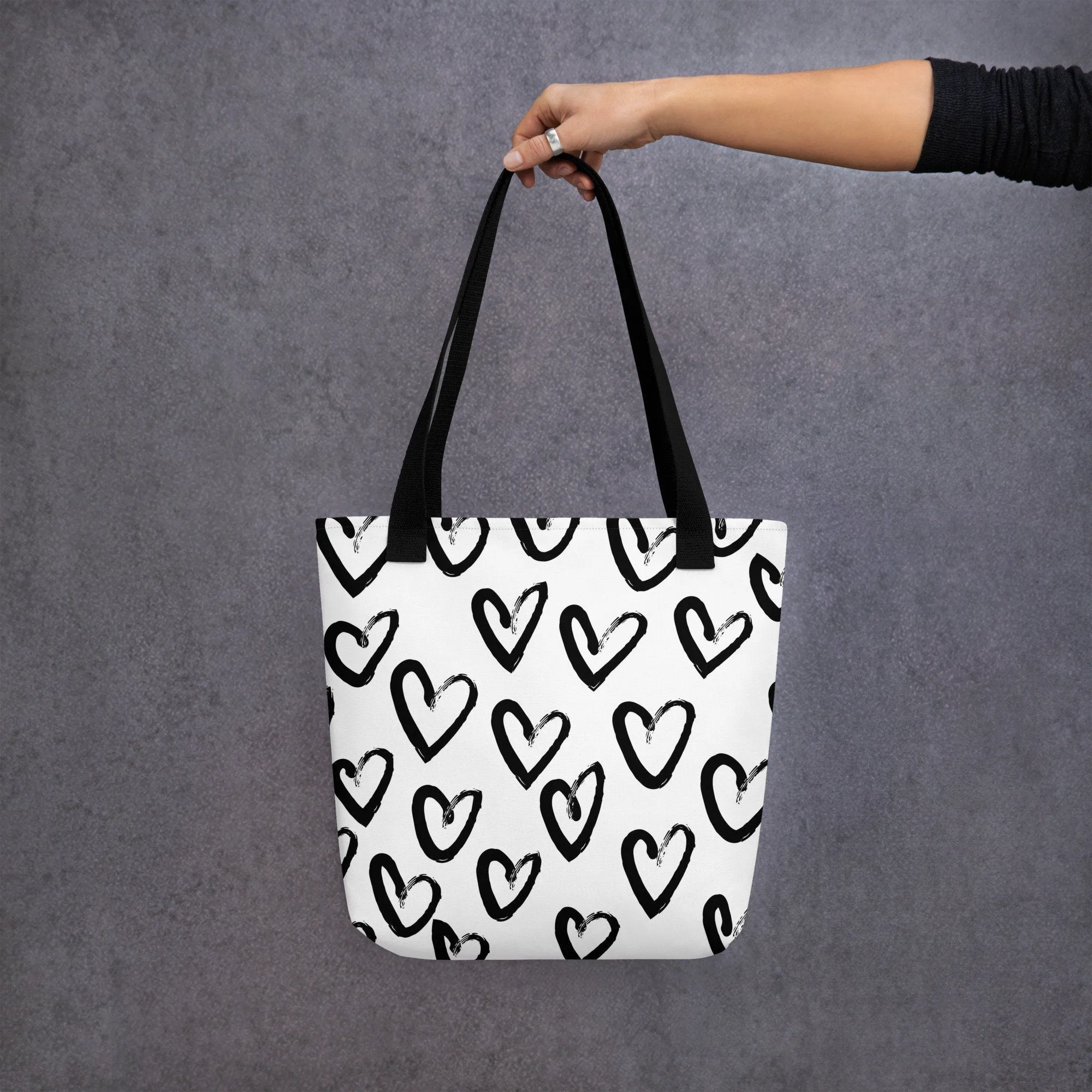 Brush Stroke Hearts Printed Canvas Tote Bag