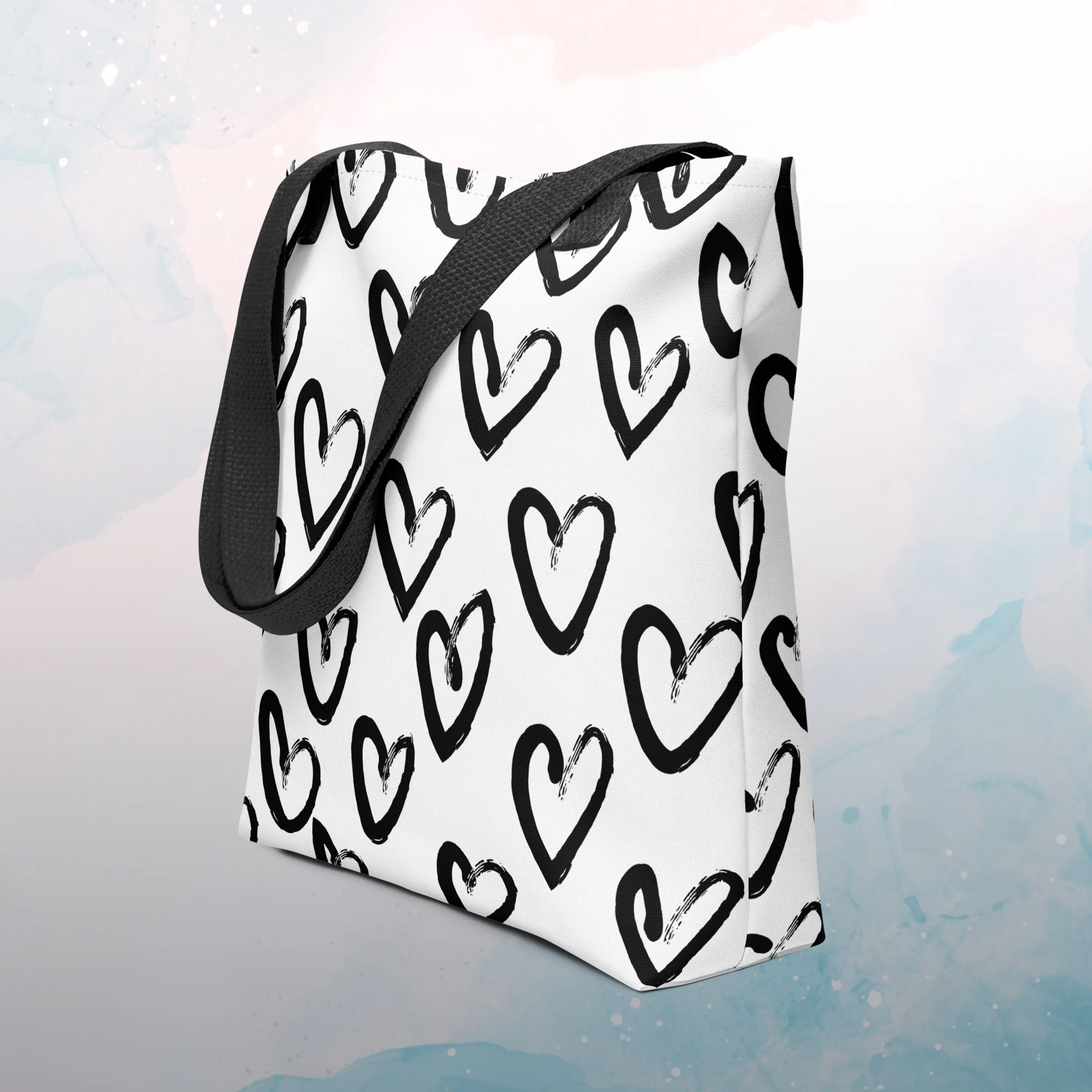 Brush Stroke Hearts Printed Canvas Tote Bag