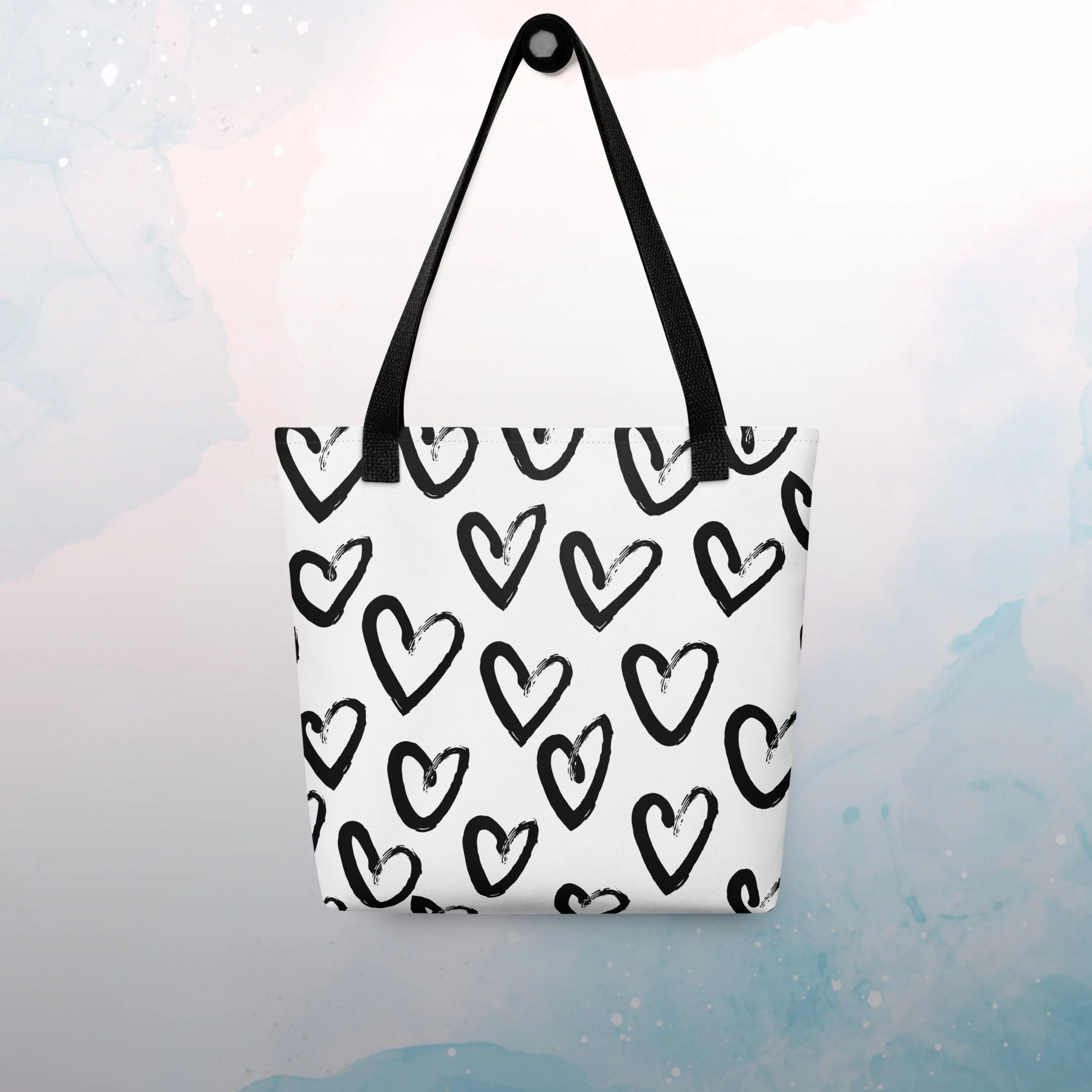 Brush Stroke Hearts Printed Canvas Tote Bag