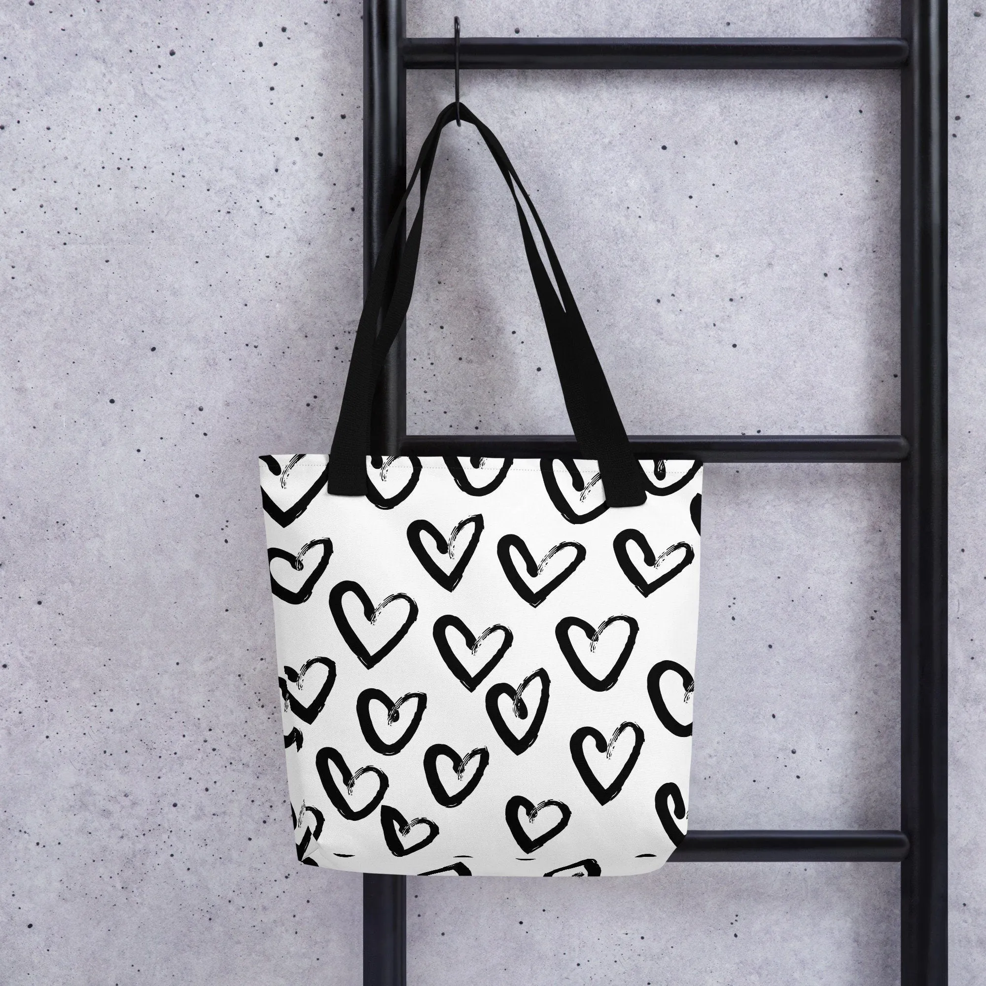 Brush Stroke Hearts Printed Canvas Tote Bag