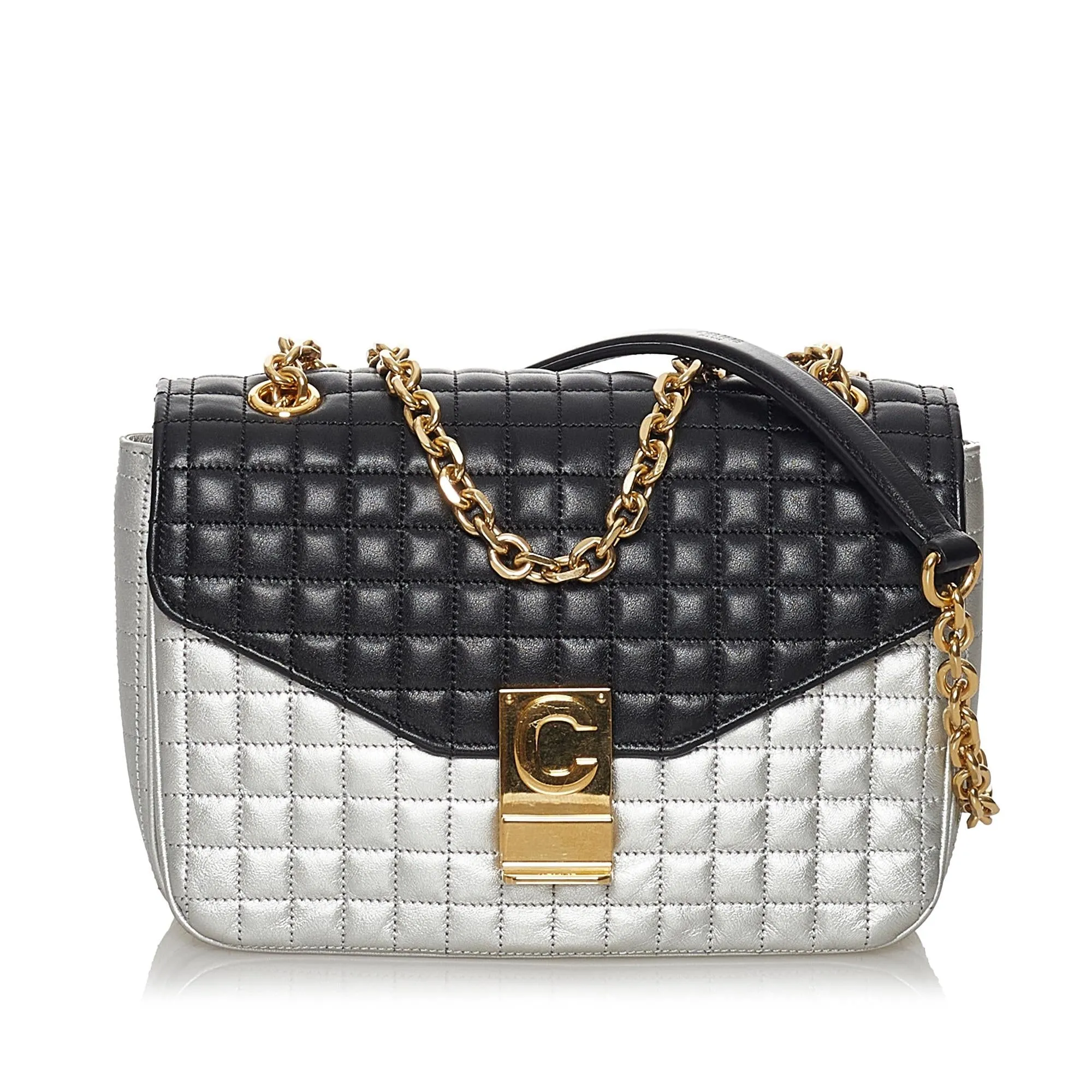 Celine Medium Bicolor C Quilted Leather Shoulder Bag (SHG-37238)