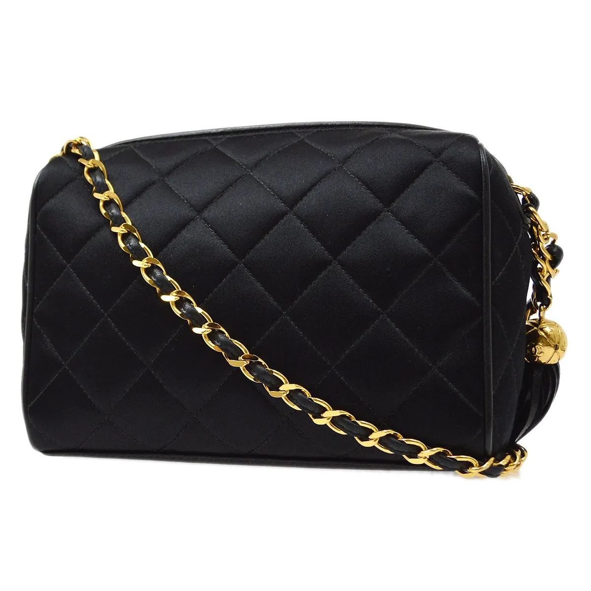 CHANEL 1994-1996 Black Satin Diamond Camera Bag Mini