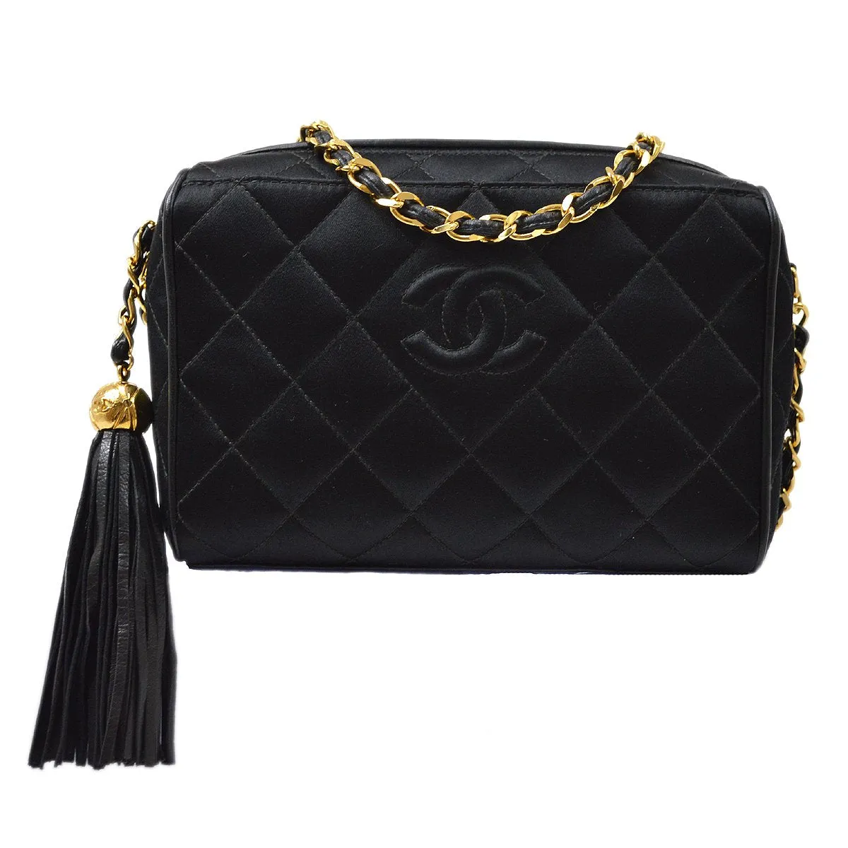 CHANEL 1994-1996 Black Satin Diamond Camera Bag Mini