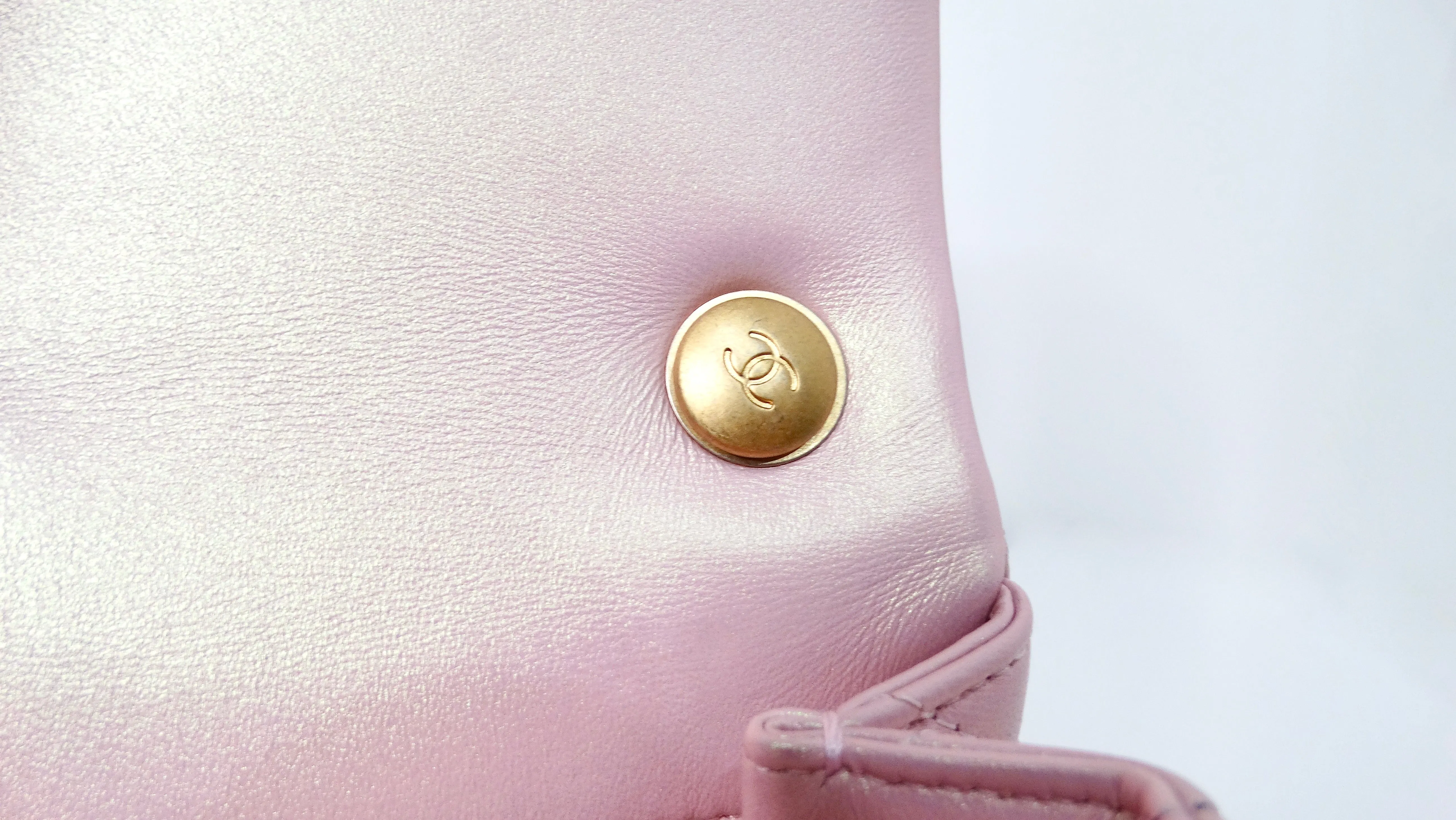 Chanel 2024 Pink Pearly Iridescent Quilted Lambskin Leather Mini Crossbody Bag