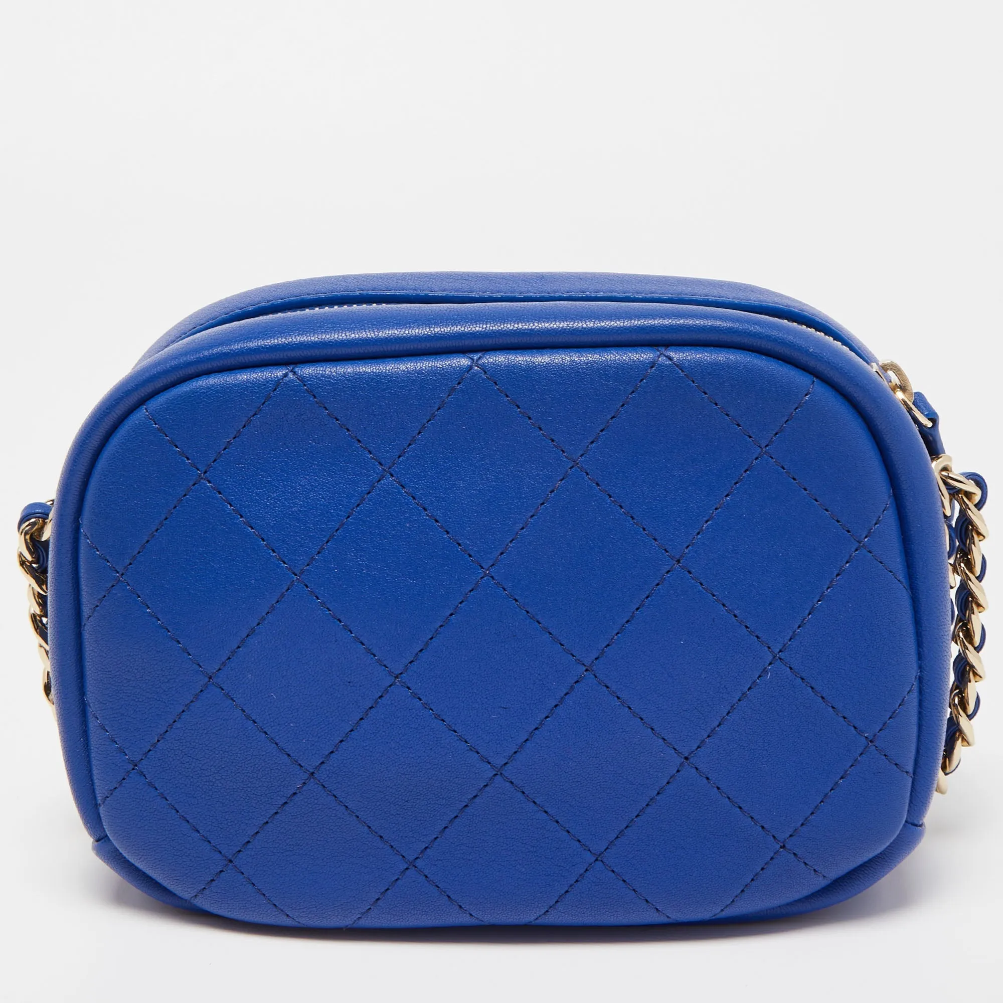 CHANEL Blue Quilted Leather Small Casual Trip Camera Crossbody Bag