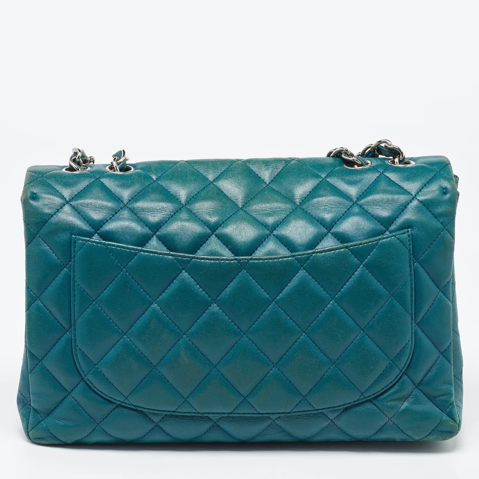 CHANEL Green Quilted Leather Jumbo Classic Double Flap Bag