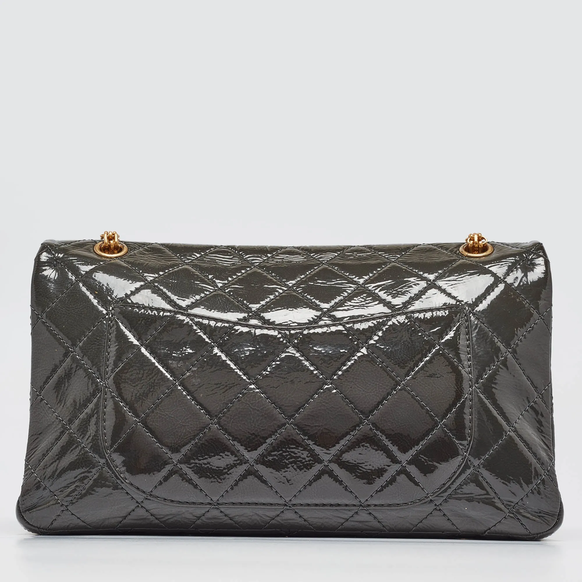 CHANEL Grey Quilted Aged Patent Leather Classic 227 Reissue 2.55 Flap Bag