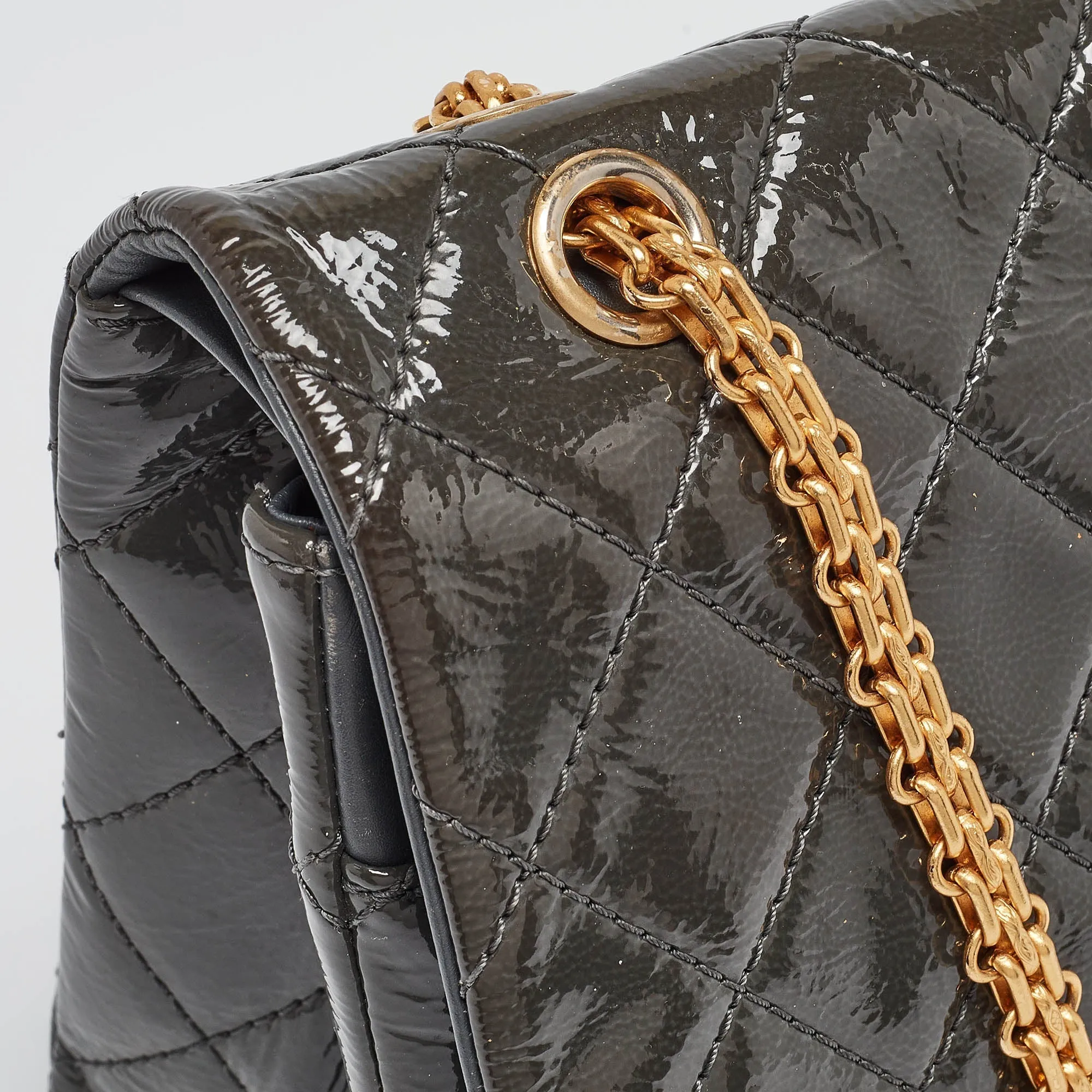 CHANEL Grey Quilted Aged Patent Leather Classic 227 Reissue 2.55 Flap Bag