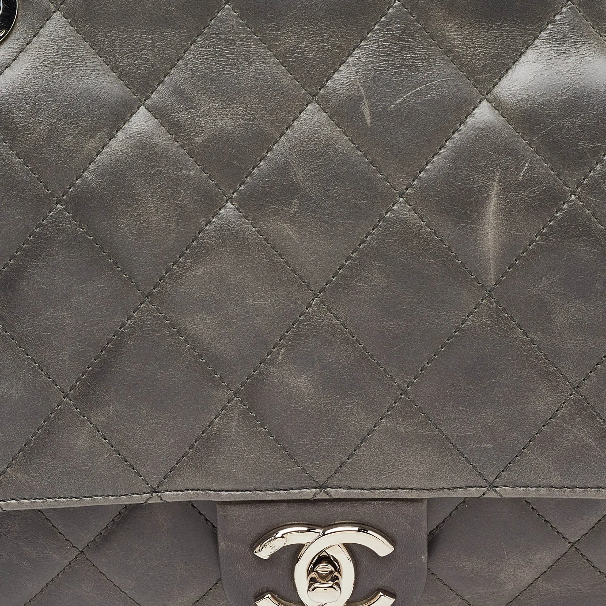 CHANEL Grey Quilted Glazed Leather Small CC Delivery Bag