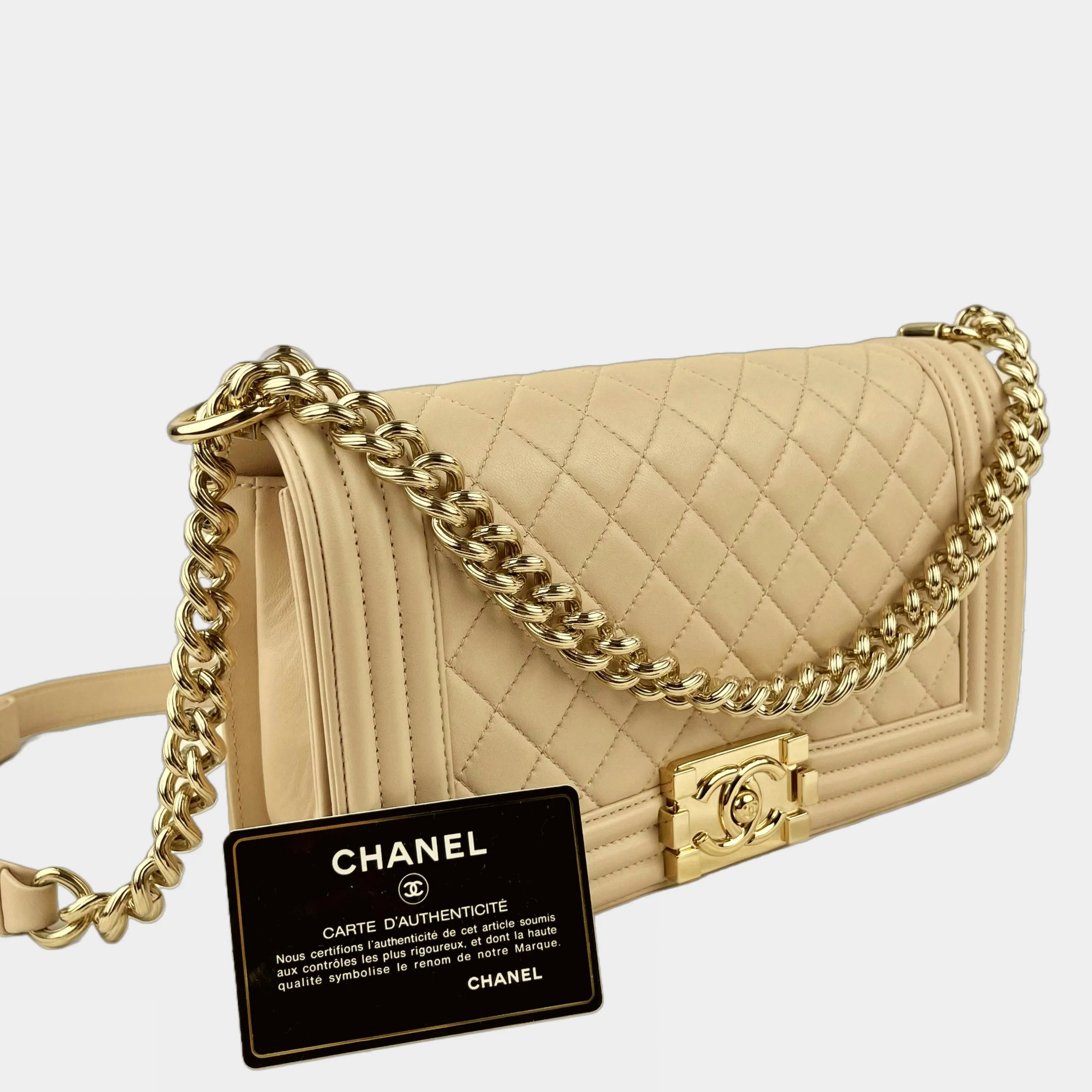 CHANEL Medium Quilted Lambskin Boy Bag - Champagne