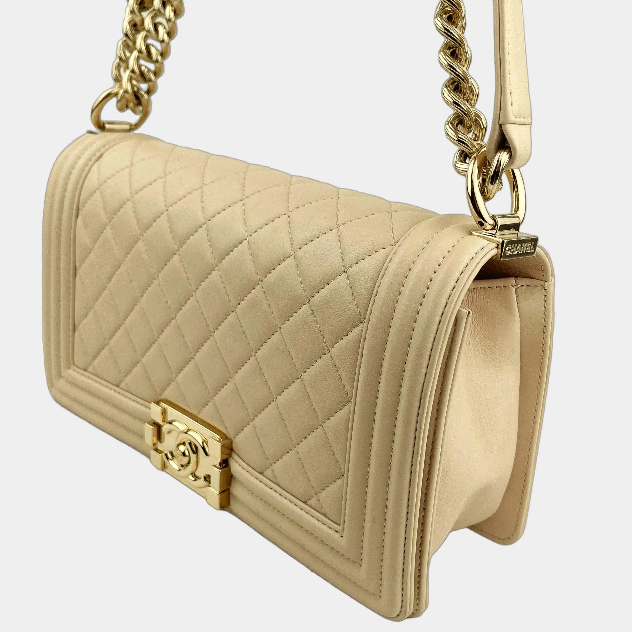 CHANEL Medium Quilted Lambskin Boy Bag - Champagne