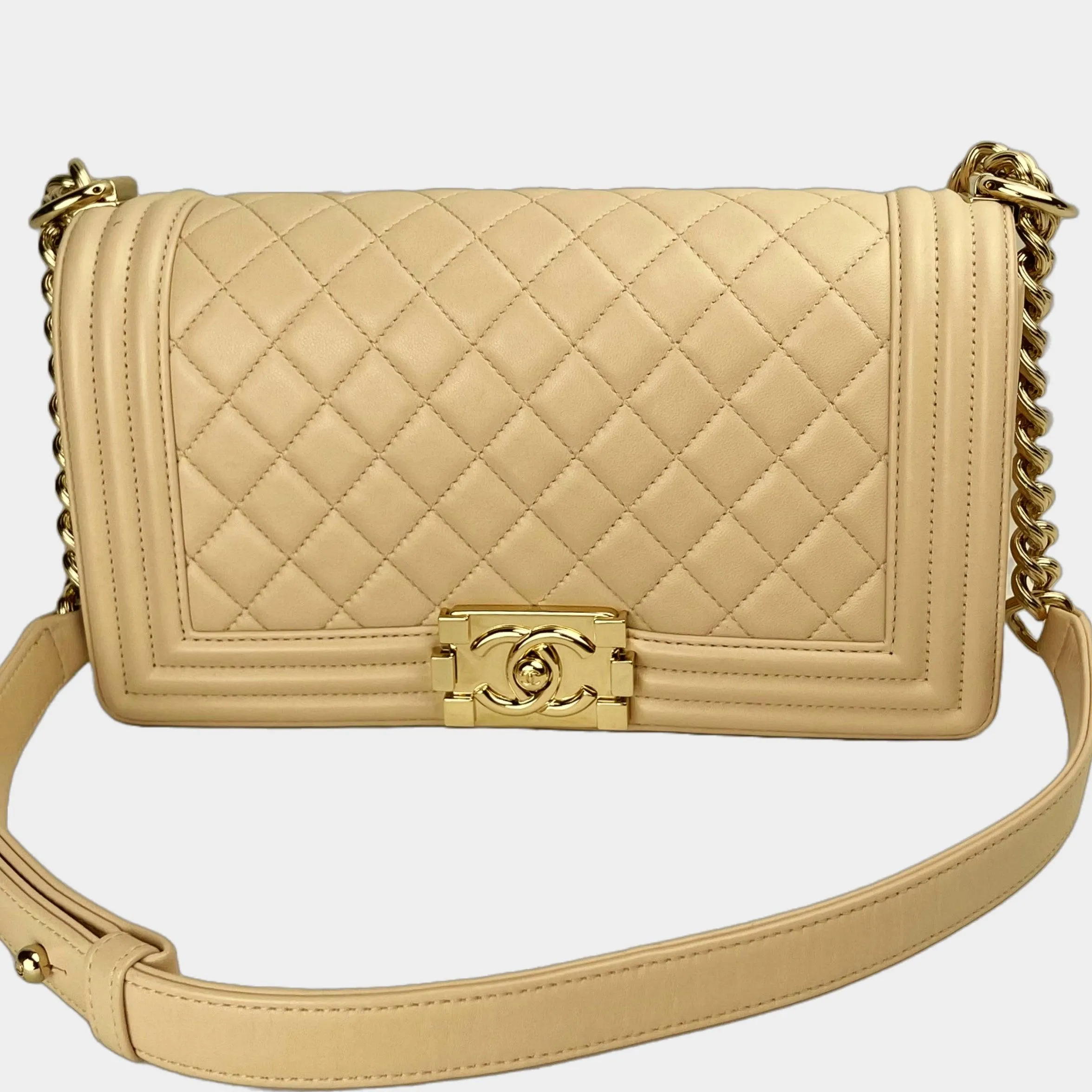 CHANEL Medium Quilted Lambskin Boy Bag - Champagne