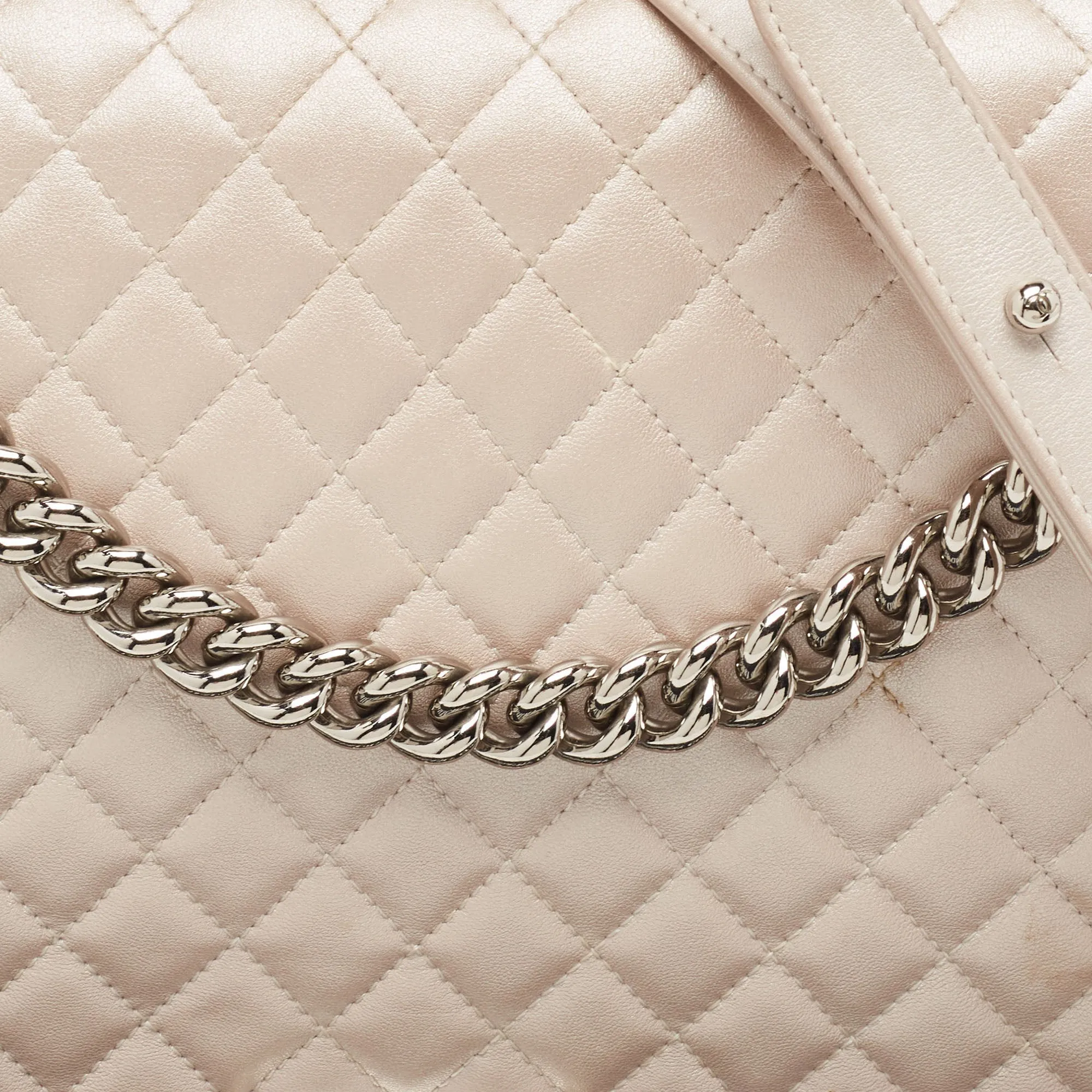 CHANEL Pearl White Shimmer Quilted Leather Large Boy Flap Bag