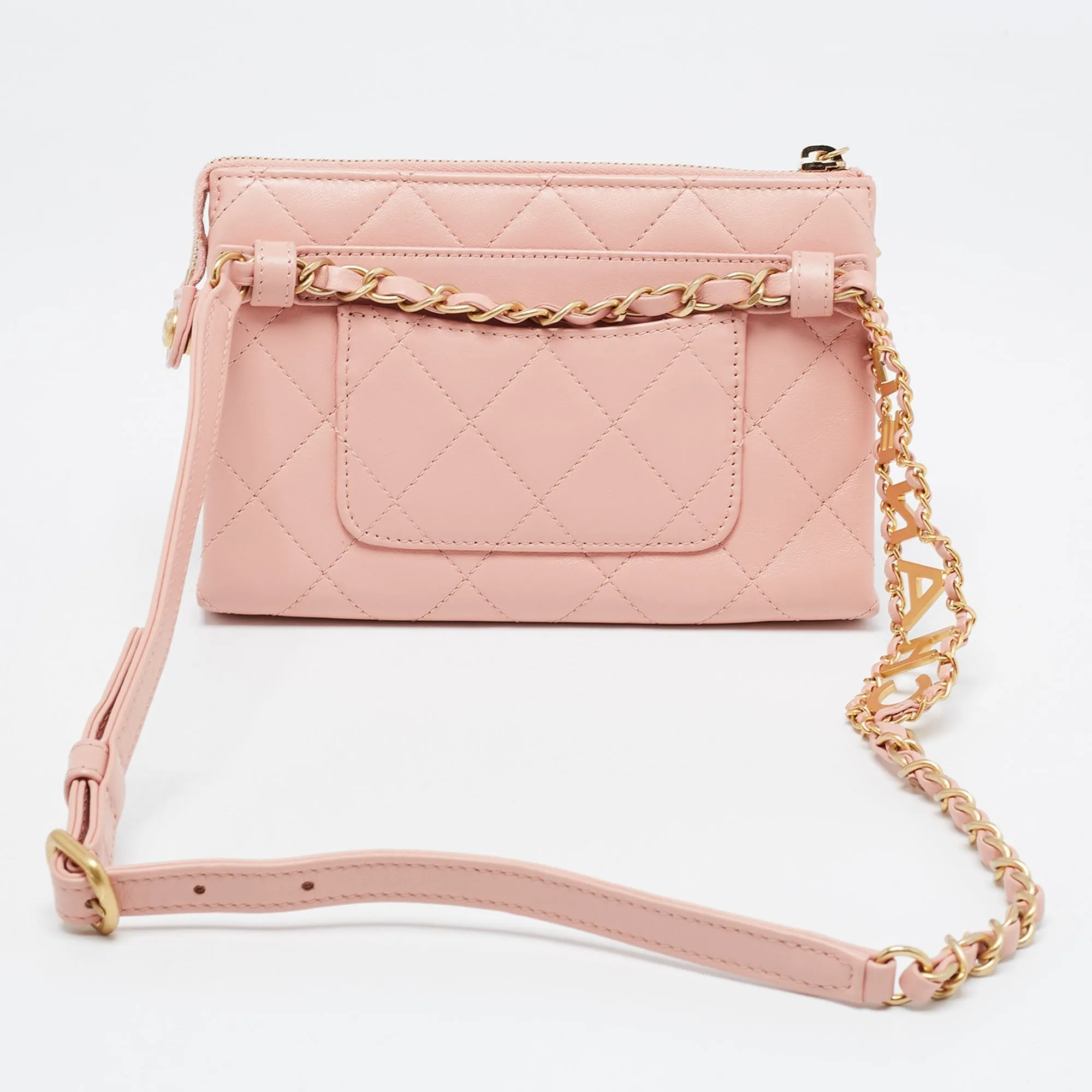 CHANEL Pink Quilted Leather Waist Bag