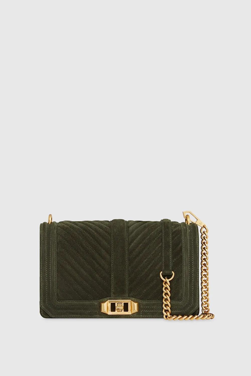 Chevron Quilted Love Crossbody Bag In Moss