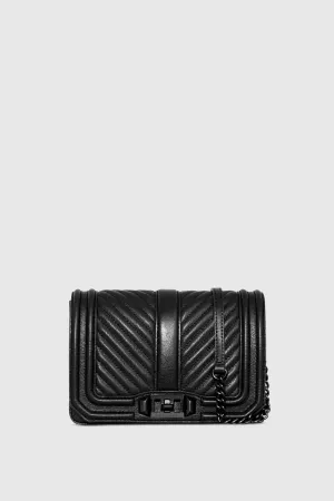 Chevron Quilted Small Love Crossbody Bag In Black/Black Shellac