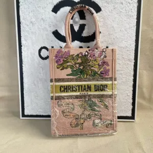 Christian Dior Pink Embroidered Small Book Tote Bag