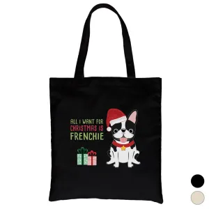 Christmas Frenchie Present Canvas Bag