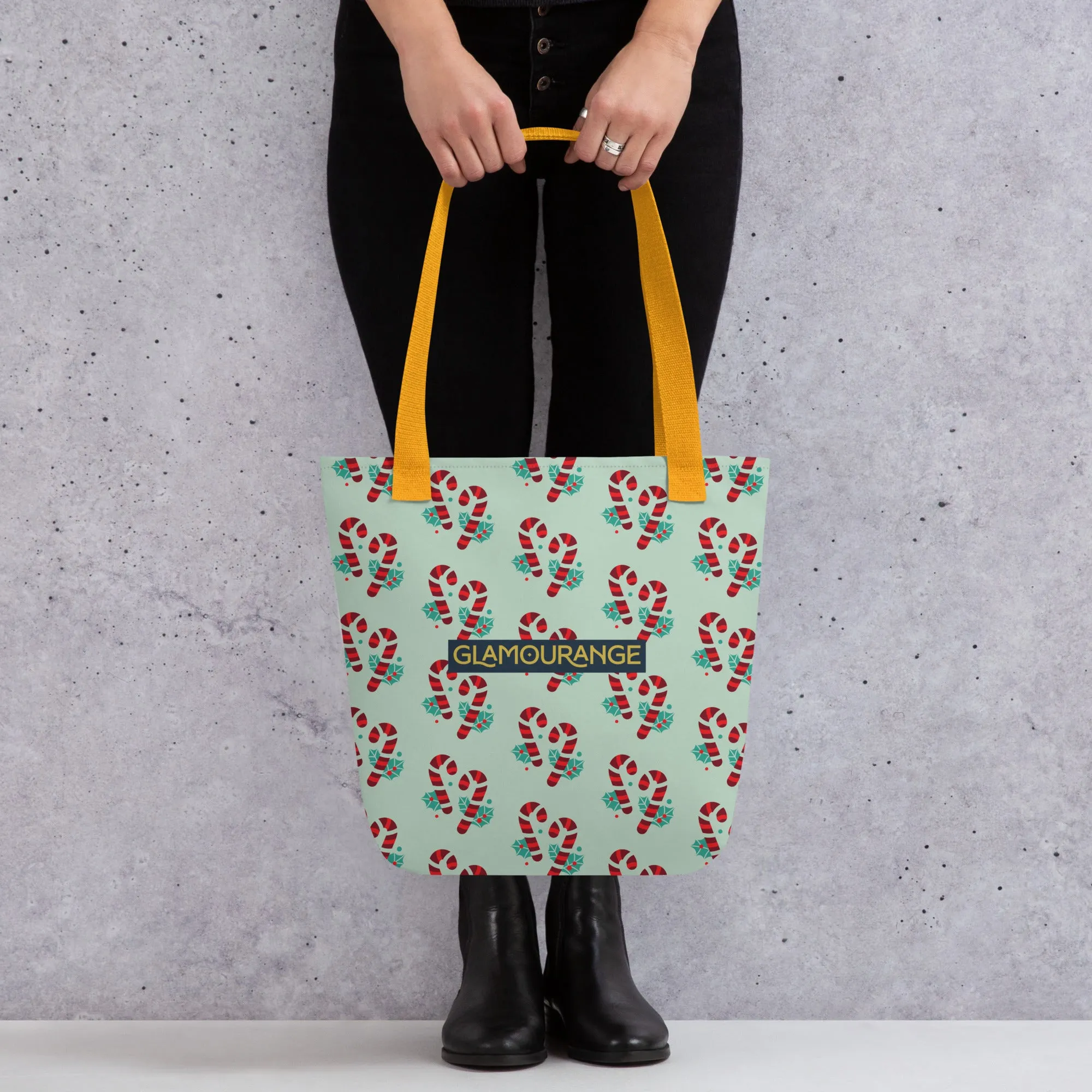 Christmas Tote Bag -- Candy Cane (Glamourange Festive Pattern Christmas Tote Bags)